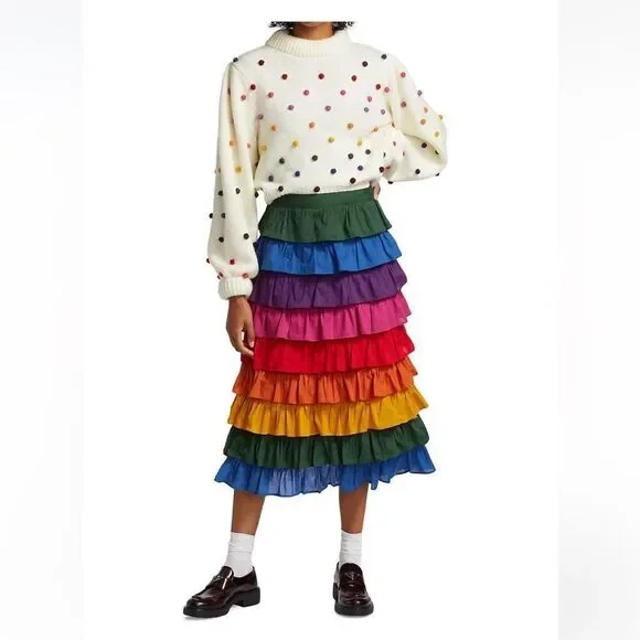 FARM Rio Color Blocked Tiered Midi Skirt - Picture 1 of 10
